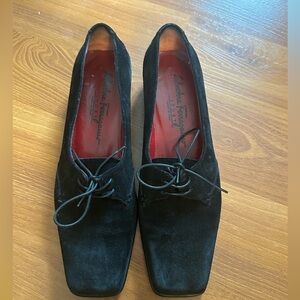 Salvatore Ferragamo Sport Laced Suede Leather Loafer, Black, US 81/2